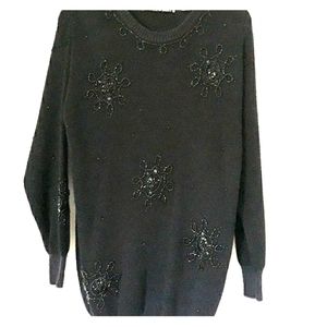 Long Black Vintage Sweater with Beadwork